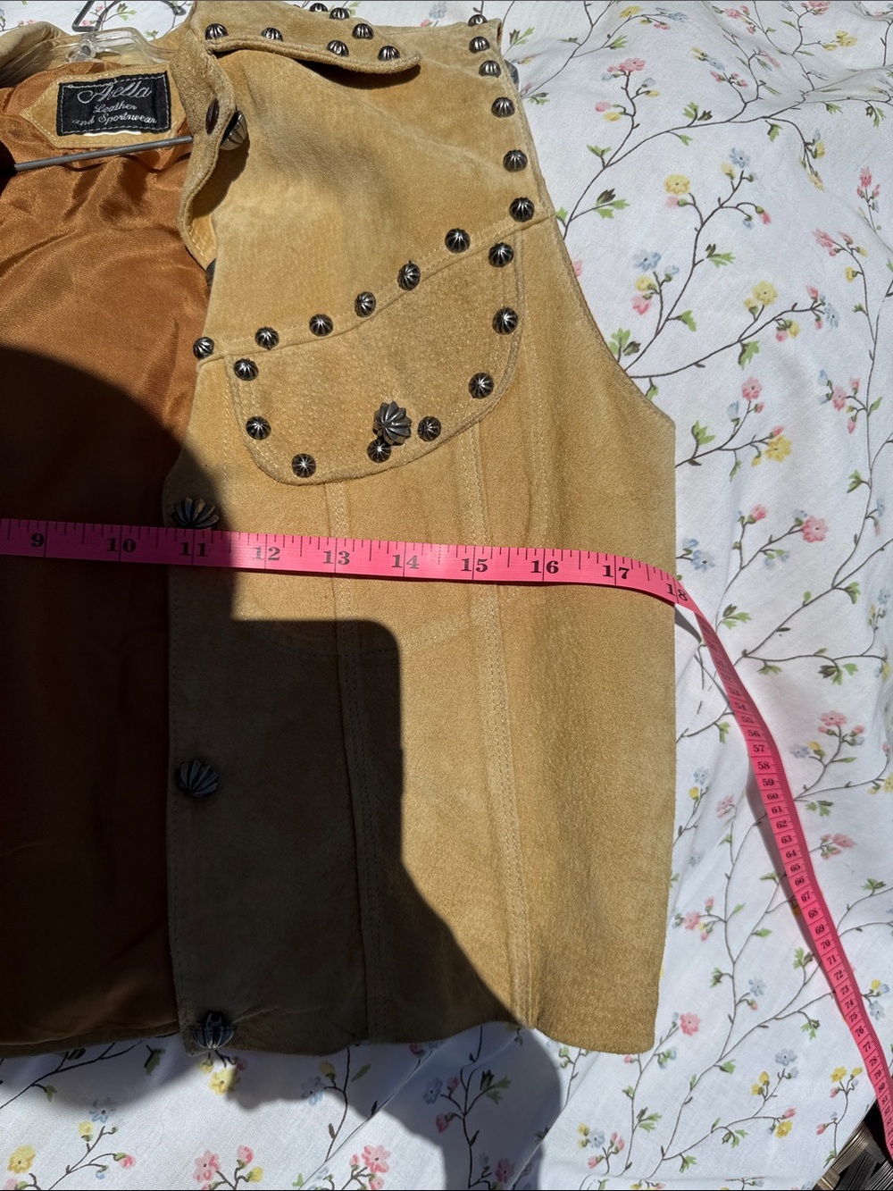 Vintage Arella Leather Carmel soft bigsm studs Western / biker lined pickets S-M - Picture 17 of 17